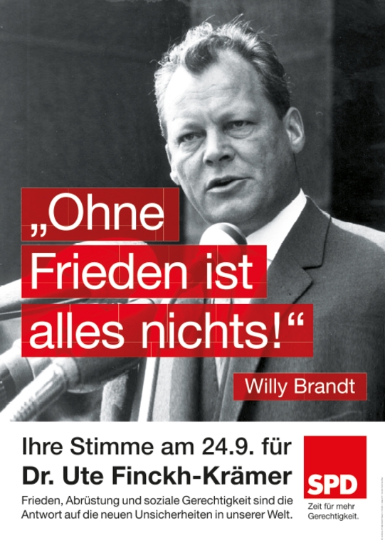 A1 Plakat SPD Damit Sie auch morgen in Frieden leben können Willy Brandt Poster 
